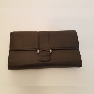 Vintage Genuine Leather Fossil Wallet Trifold Card Slots Brown Snap Front